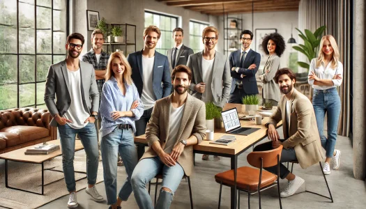 DALL·E 2024-12-04 16.05.58 – A realistic image of a group of real estate agents in a modern, relaxed office setting. The group features individuals dressed more casually, such as DALL·E 2024-12-04 16.05.58 - A realistic image of a group of real estate agents in a modern, relaxed office setting. The group features individuals dressed more casually, such as